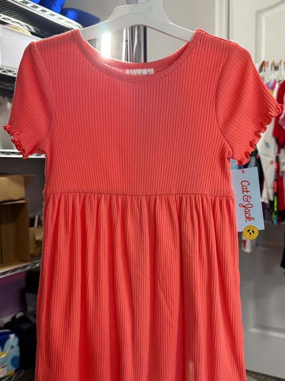 Cat & Jack Coral Ribbed Short Sleeve Dress
